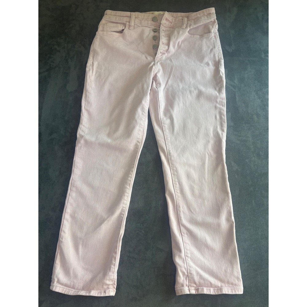 High Rise Slim Straight Jeans Pink Button Fly Size 8/29